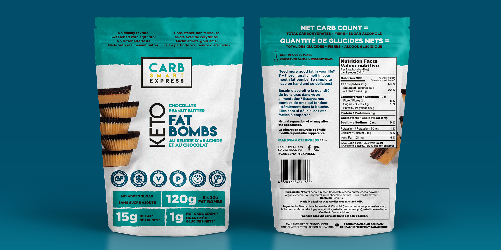 Carb Smart Express Fat Bomb Packaging design